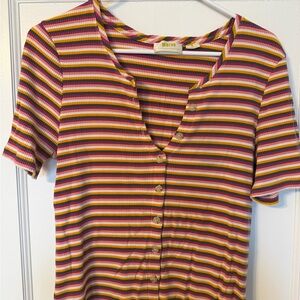 Anthropologie Maeve Multicolor Striped Button-Down Top
